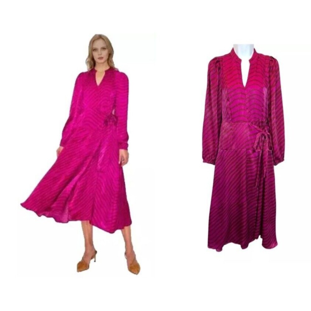 Melloday Magenta Zebra Stripe Faux Wrap Midi Dress Size S Mobwife Barbiecore